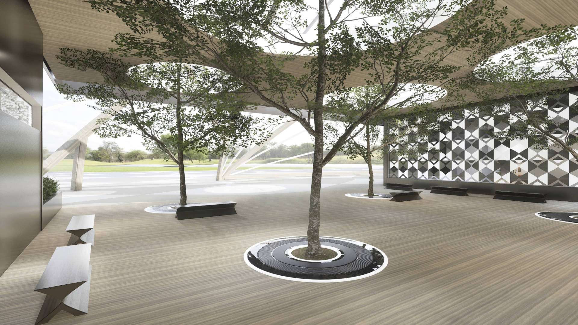 Sortie de la galerie retour au patio Mémoires Immersives
